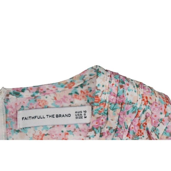 Faithfull the Brand Women's US6 Medium Pink Floral Dress S/S V-Neck Crepe Mini - Picture 3 of 7